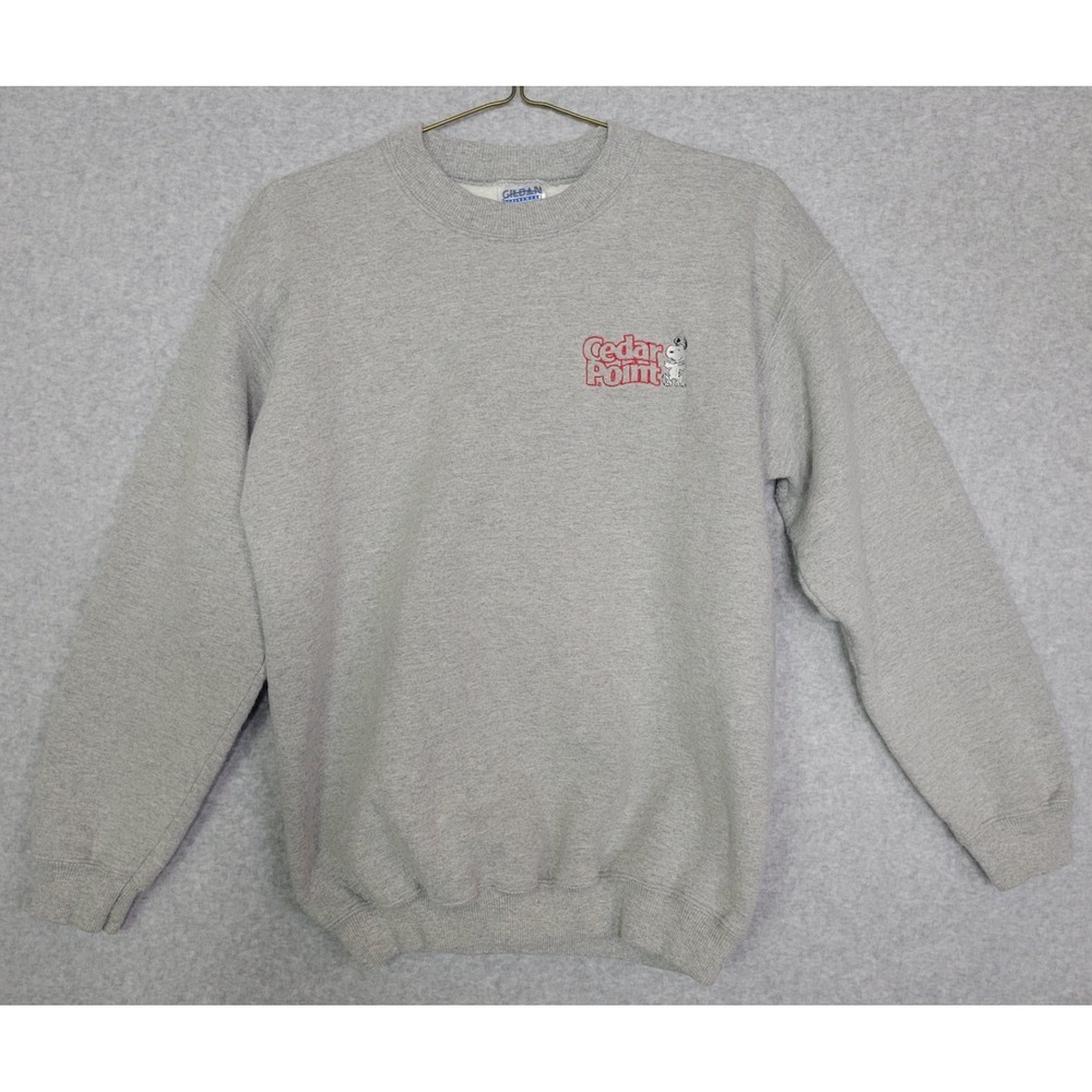 Gildan Cedar Point Snoopy Sweatshirt Gray Embroidered Crewneck Large